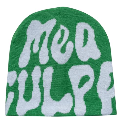 Y2k Beanie Mütze Herren Damen Teenager Y2k Cap Winter Knit Skater Beanie Mütze Hip Hop Strickmützen Baumwolle Spider MEA Culpa Printed Y2k Beanie Cap Hat Pink Harajuku Fashion von Kashyke