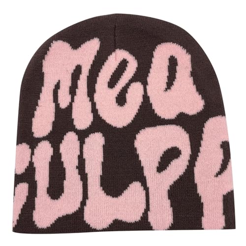 Y2k Beanie Mütze Herren Damen Teenager Y2k Cap Winter Knit Skater Beanie Mütze Hip Hop Strickmützen Baumwolle Spider MEA Culpa Printed Y2k Beanie Cap Hat Pink Harajuku Fashion von Kashyke