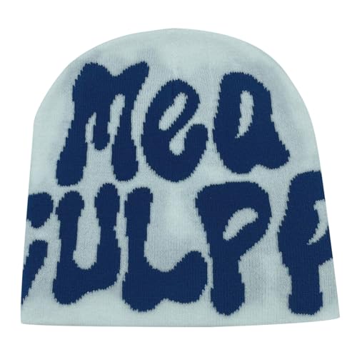 Y2k Beanie Mütze Herren Damen Teenager Y2k Cap Winter Knit Skater Beanie Mütze Hip Hop Strickmützen Baumwolle Spider MEA Culpa Printed Y2k Beanie Cap Hat Pink Harajuku Fashion von Kashyke
