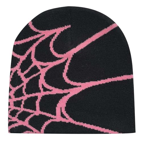 Y2k Beanie Mütze Herren Damen Teenager Y2k Cap Winter Knit Skater Beanie Mütze Hip Hop Strickmützen Baumwolle Spider MEA Culpa Printed Y2k Beanie Cap Hat Pink Harajuku Fashion von Kashyke