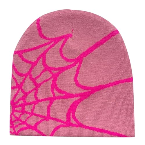 Y2k Beanie Mütze Herren Damen Teenager Y2k Cap Winter Knit Skater Beanie Mütze Hip Hop Strickmützen Baumwolle Spider MEA Culpa Printed Y2k Beanie Cap Hat Pink Harajuku Fashion von Kashyke