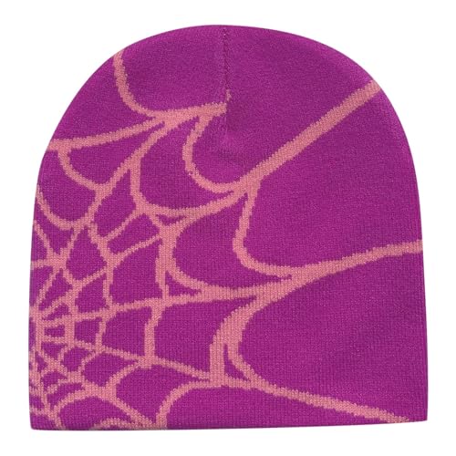 Y2k Beanie Mütze Herren Damen Teenager Y2k Cap Winter Knit Skater Beanie Mütze Hip Hop Strickmützen Baumwolle Spider MEA Culpa Printed Y2k Beanie Cap Hat Pink Harajuku Fashion von Kashyke