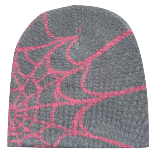 Y2k Beanie Mütze Herren Damen Teenager Y2k Cap Winter Knit Skater Beanie Mütze Hip Hop Strickmützen Baumwolle Spider MEA Culpa Printed Y2k Beanie Cap Hat Pink Harajuku Fashion von Kashyke