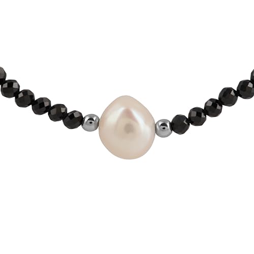 Kasias Perlenkette Damen - Edelstein Kette Schwarz - 40cm Umfang - 3mm Spinell Steine Mit Süßwasserperle - Edelstein Schmuck - Echte Perlen Kasias Perlenkette Damen - Edelstein Kette Schwarz - 40cm Umfang - 3mm Spinell Steine Mit Süßwasserperle - Edelstein Schmuck - Echte Perlen von Kasias