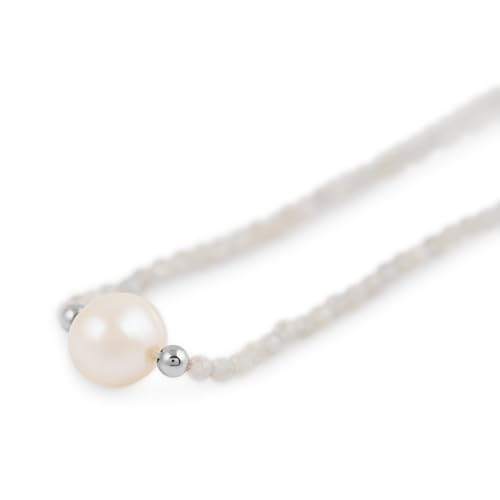 Kasias Perlenkette Damen - Edelstein Kette Weiß - 40cm Umfang - 3mm Labradorit Steine Mit Süßwasserperle - Echte Perlen Schmuck Kasias Perlenkette Damen - Edelstein Kette Weiß - 40cm Umfang - 3mm Labradorit Steine Mit Süßwasserperle - Echte Perlen Schmuck von Kasias