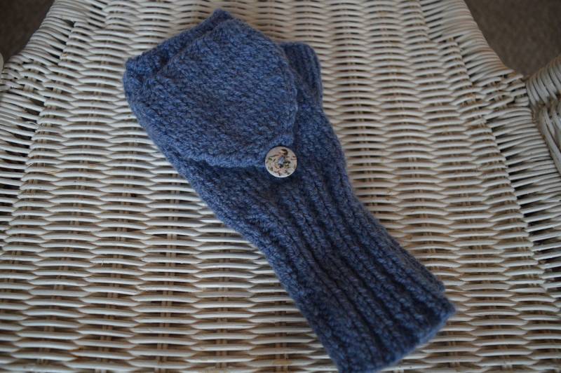 Handgestrickte Cabrio Handschuhe Damen Blau Handschuhe von KasiasGiftShop