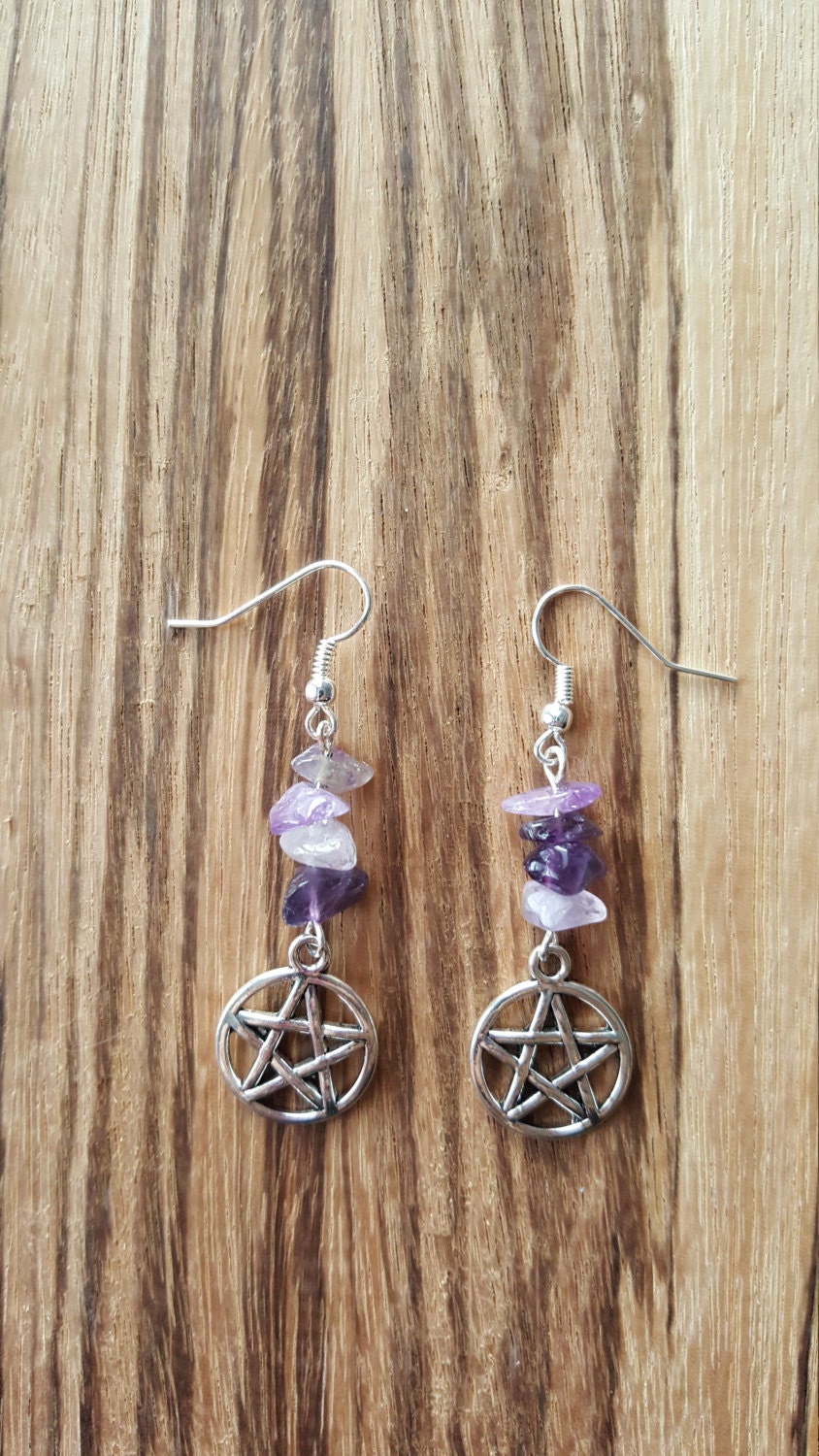 Amethyst Pentagramm Ohrringe, Edelstein Schmuck Amethyst Pentagramm Ohrringe, Edelstein Schmuck von KasiasWildMoonStudio