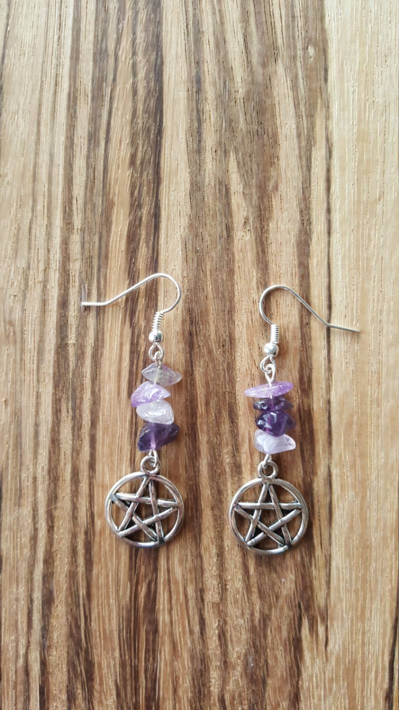 Amethyst Pentagramm Ohrringe, Edelstein Schmuck Amethyst Pentagramm Ohrringe, Edelstein Schmuck von KasiasWildMoonStudio