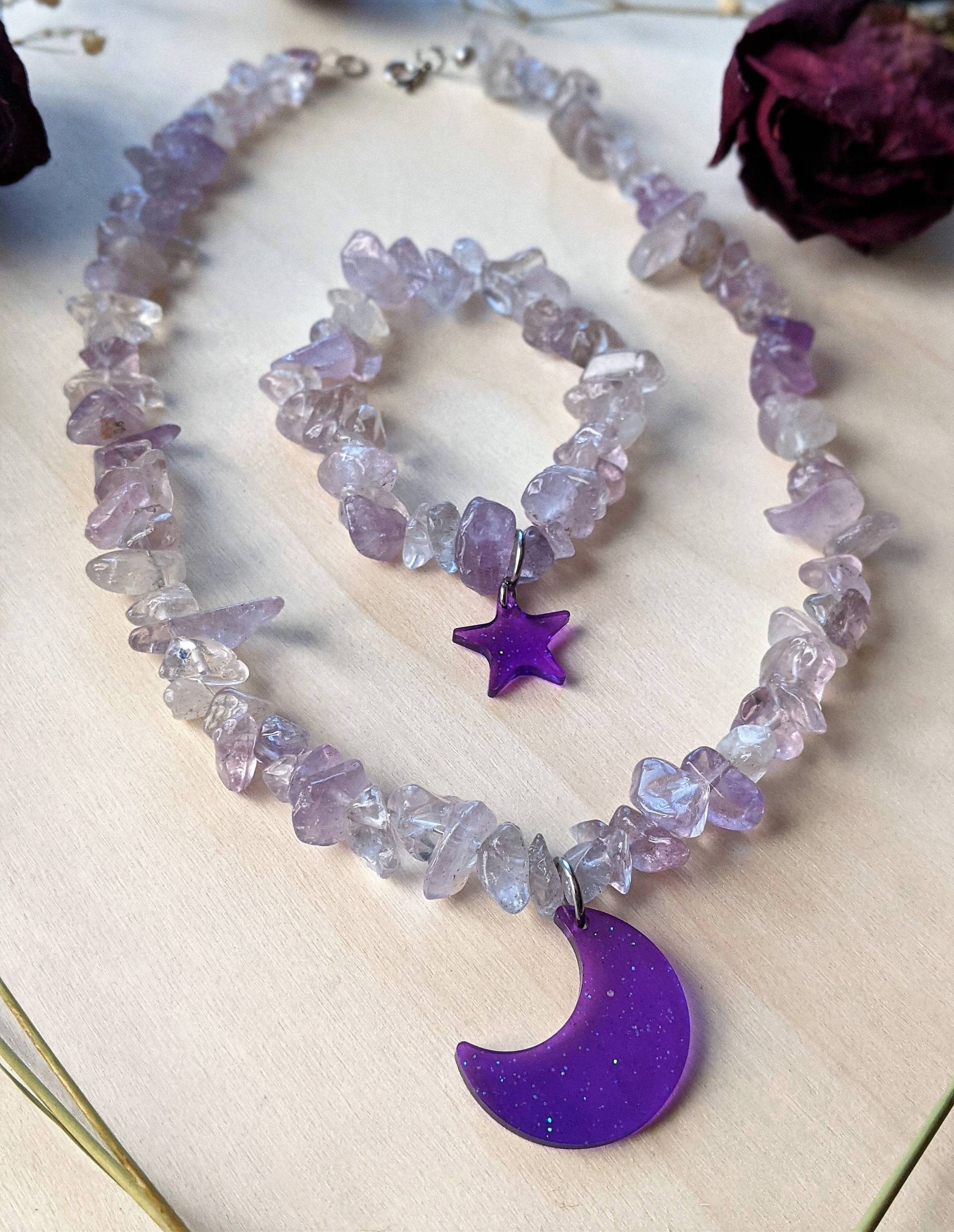 Amethyst Schmuckset, Halskette, Edelstein Set, Schmuck Geschenk Schmuck, Mond Amethyst Schmuckset, Halskette, Edelstein Set, Schmuck Geschenk Schmuck, Mond von KasiasWildMoonStudio
