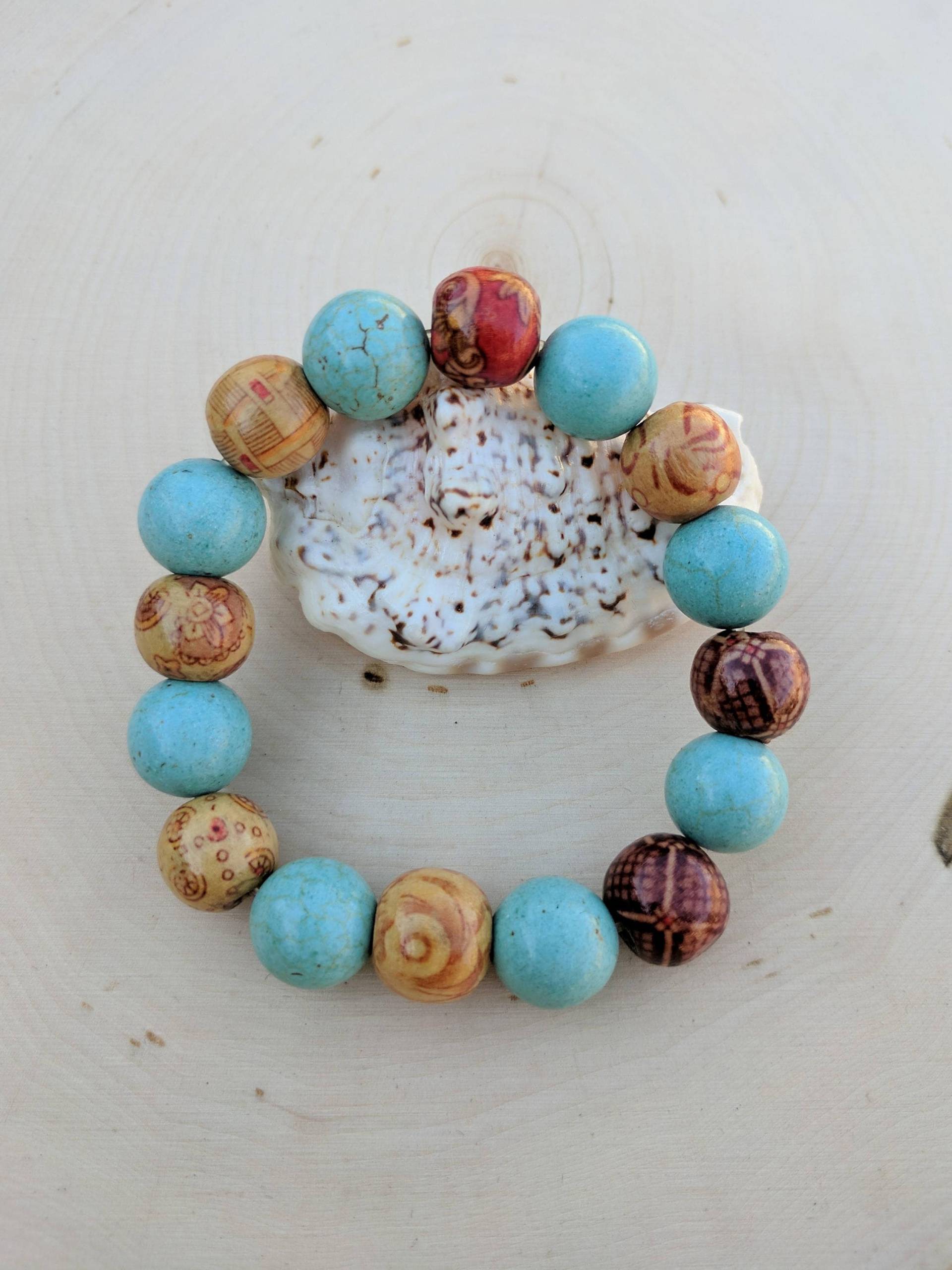 Boho Armband, Holz Edelstein Magnesit Mixed Media Schmuck, Geschenk Für Sie Boho Armband, Holz Edelstein Magnesit Mixed Media Schmuck, Geschenk Für Sie von KasiasWildMoonStudio