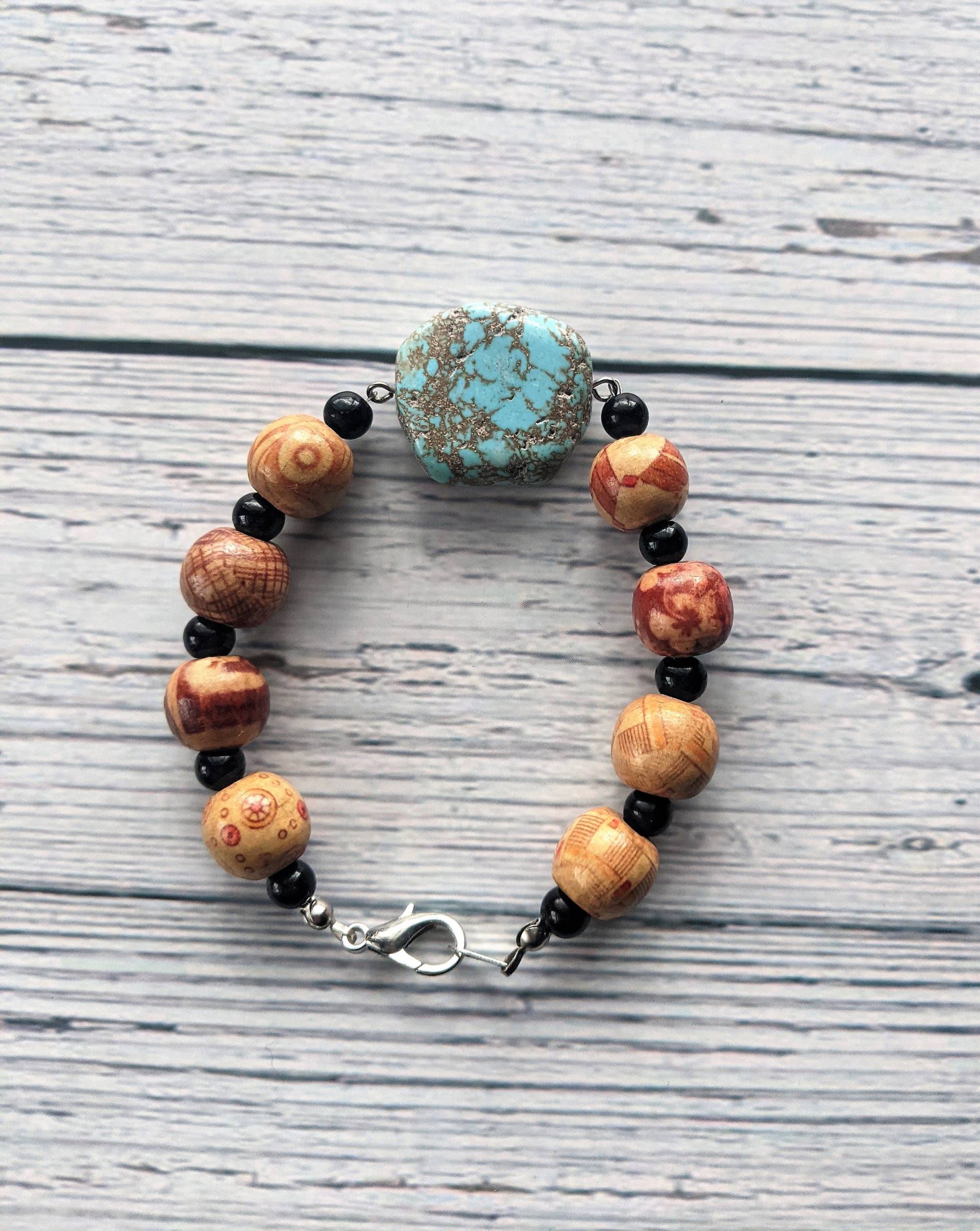 Hippie Armband, Boho Holz Edelstein Magnesit Schmuck, Schmuck Hippie Armband, Boho Holz Edelstein Magnesit Schmuck, Schmuck von KasiasWildMoonStudio