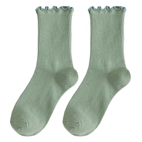 Kasituny Weiße, dünne Sommersocken, 1 Paar, Damen-Socken mit gerafftem Rand, japanischer Stil, einfarbig, hohe Elastizität, rutschfest, weich, atmungsaktiv, Schweißabsorption Grün Einheitsgröße von Kasituny