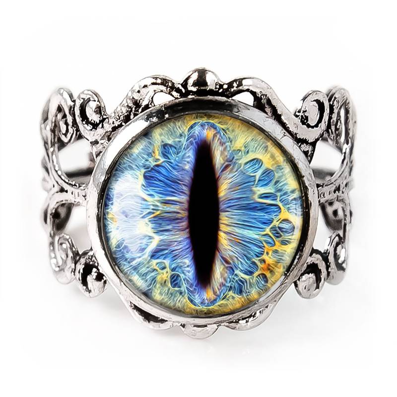 Blauer Katzenauge Ring - Präparatoren Tier Augapfel Verstellbarer Filigraner 36 von KasketKustomsOnline