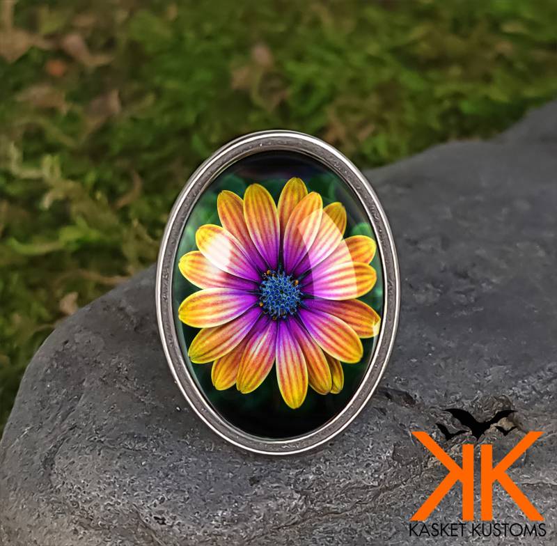 Daisy Flower Ring - Bunter Frühling Floral Handarbeit Silber Edelstahl Schmuck 771-Ossr von KasketKustomsOnline