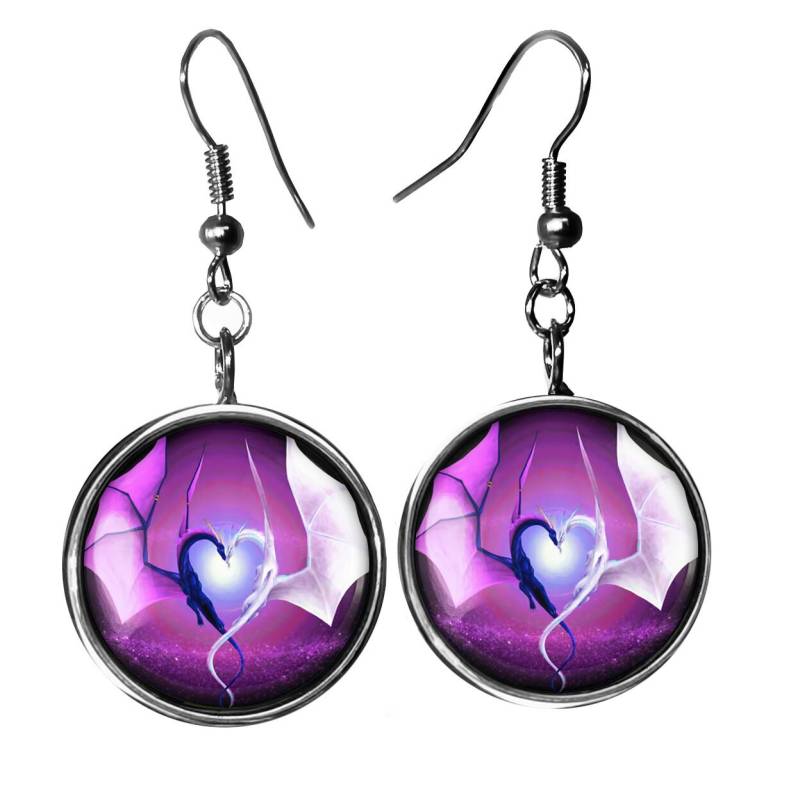 Drachenflügel Herz Ohrringe - Baumeln Tropfen Silber Fantasie 232-Slre von KasketKustomsOnline
