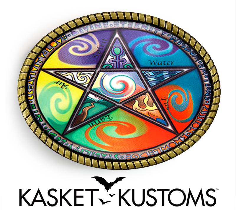Elements Pentagramm Gürtelschnalle - Wiccan Nature Pentagram Gold Oder Silber Schnalle 311 von KasketKustomsOnline