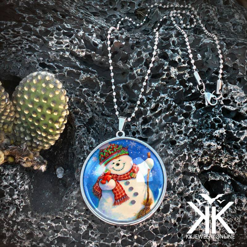 Großer Frosty The Snowman Anhänger - Weihnachten Handgemachte Silberkette 304-Slrn von KasketKustomsOnline