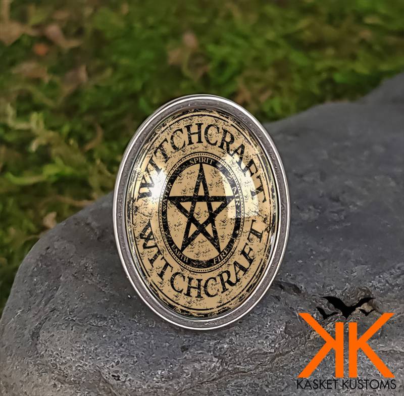 Hexerei Ring - Wicca Pentagramm Gothic Handgemachter Schmuck 432-Ossr von KasketKustomsOnline