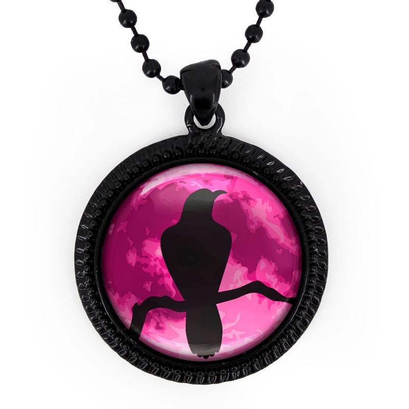 Jet Schwarz Gothic Raven Nimmermehr Glas Anhänger Halskette 96-Jbrn + 24" Zoll-Kette von KasketKustomsOnline