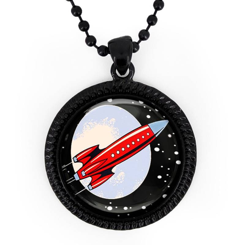 Jet Schwarz Retro Spielzeug Rakete Glas Anhänger Halskette 5-Jbrn + 24" Zoll-Kette von KasketKustomsOnline