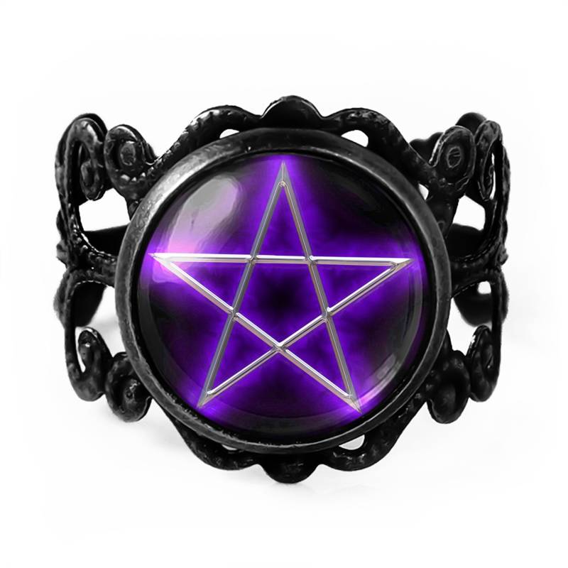 Lila Pentagramm Ring - Gothic Okkulter Filigranschmuck 105 von KasketKustomsOnline