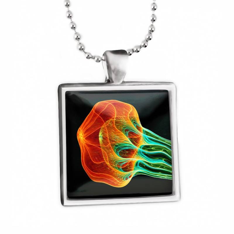 Silber Schöne Bunte Salzwasser Qualle Glas Fantasie Meeresbiologie Anhänger Halskette 193-Ssn + 24 "Zoll-Kette von KasketKustomsOnline