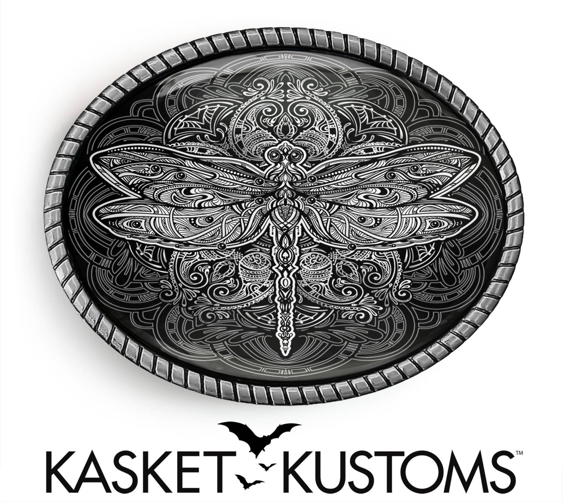 Verzierte Libelle Gürtelschnalle - Jugendstil Esoterik Mandala 32 von KasketKustomsOnline