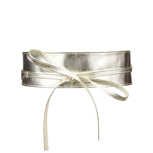 Kaslaider Damen-Gürtel, Gold, 220cm, Einstellbar, Breiter Bindegürtel, PU-Leder, Wickelgürtel, Bowknot, Mode, Taille, Dekorativ, Damen, Frauen, Gürtel von Kaslaider