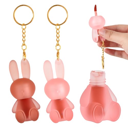 2 Farben Cute Rabbit Matte Liquid Lipstick Set, Velvet Lip Glaze Lippenstift 2 in 1 Schlüsselanhänger Lip Gloss Stain Lipgloss Wasserdichte Langlebige Non-Stick Cup Lip Clay für Mädchen von Kaslaider