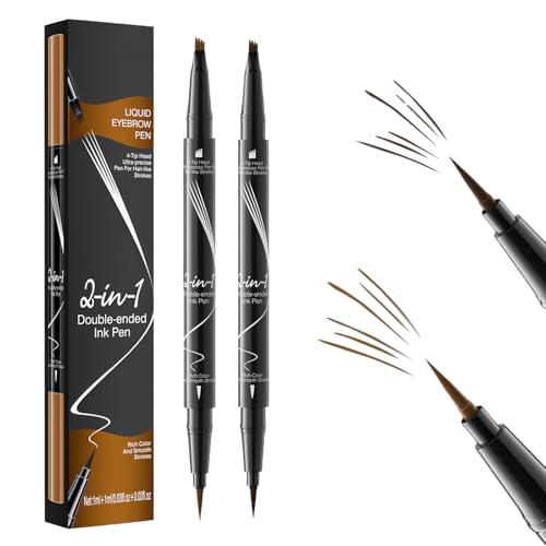 2 Stück Augenbrauenstift Wasserfest, 2-in-1 Dual-Ended Microblading Augenbrauenstift für Männer & Frauen, Wischfest Eyebrow Pencil Kann Leicht Natürliche Augenbrauenfarbe von Kaslaider