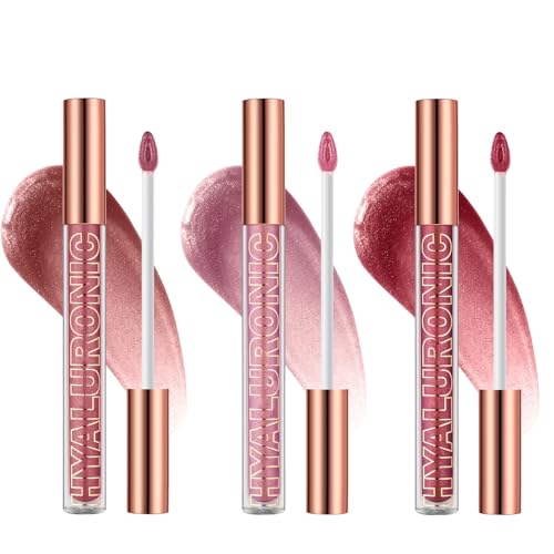 3er Set Lasting Plump & Shine Lip Gloss Set, Plumping Sparkling Feuchtigkeitsspendend Lippenstift Hyaluronsäure Lip Glaze Farbiges Lipgloss für voller wirkende Lippen mit Cremiger Textur von Kaslaider