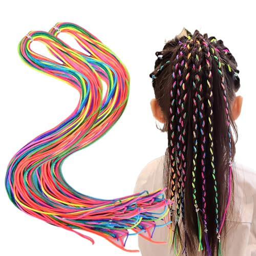 60 Stück Premium Qualität Dreadlock Haargummis, Geflochtene Regenbogen Haarseile, Farbverlauf Haarsträhnen für DIY & Party Stylings, Mädchen Haarschmuck 90cm für dreads zum einflechten von Kaslaider
