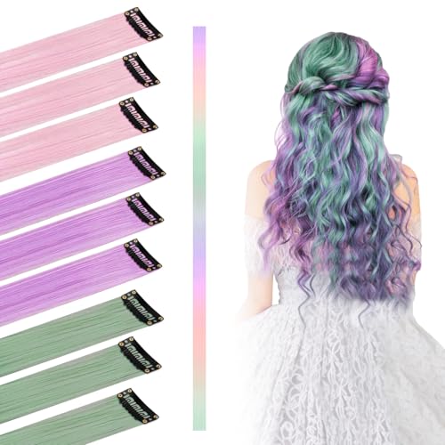 9PCS Clip in Coloured Hair Extensions, 21.7'' Bunte Clip in Haarverlängerungen für Frauen Mehrfarbige Synthetische Gerade Haarteile Wig Pieces for Women Colorful Hairpieces von Kaslaider