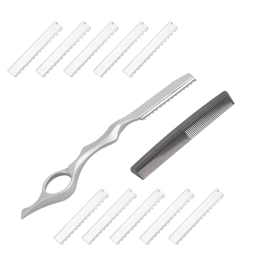 Haar Styling Rasiermesser, Friseurkamm Styling Razor Thinning Shaper Friseur Styling Messer Effiliermesser Haar Texturierung Schneidrasier Kamm mit 10 Klingen für den Salon und Heimgebrauch von Kaslaider