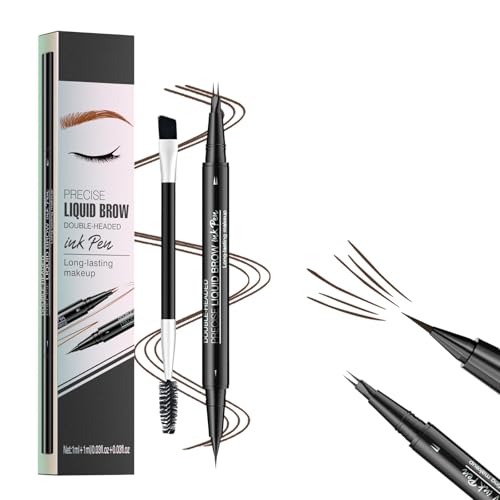 Makeup Microblading Augenbrauenstift, Wasserdichter Schweißfester Augenbrauenstift, Curved Eyebrow Pen, 2-in-1 Dual-Ended Eyebrow Pen mit 2 Micro-Gabelspitzen & präziser Pinselspitze (Dunkelbraun) von Kaslaider