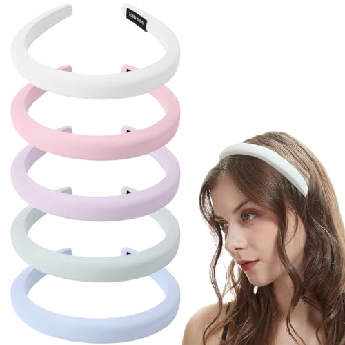 Kasmena 5 Stück 1,5 cm Schwamm-gepolstertes Stirnband für Damen und Mädchen, dünne Stirnbänder, rutschfest, weich, breit, künstlicher Stoff, Haarschmuck, helle Farbe Kasmena 5 Stück 1,5 cm Schwamm-gepolstertes Stirnband für Damen und Mädchen, dünne Stirnbänder, rutschfest, weich, breit, künstlicher Stoff, Haarschmuck, helle Farbe von Kasmena