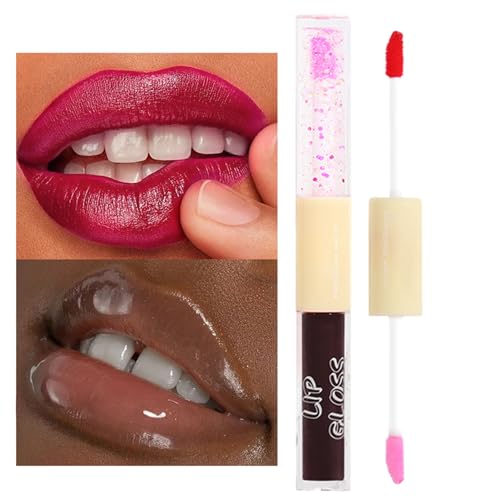 Flüssiger Lippenstift mit klarem Lipgloss - Feuchtigkeitsspendendes Lipgloss-Öl mit zwei Enden - Wasserdichter Lippenstift mit Spiegeleffekt für Frauen, Glasspiegel, leuchtender Lippenfleck, Kasmole von Kasmole