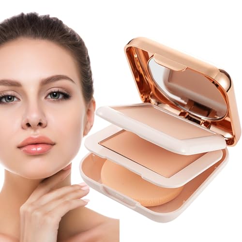 Gesichtspuder kompakt - Fein gepresstes Puder-Make-up, doppelte Schichten,Oil Control Fixierpuder Make-up Porenfüller Langanhaltendes Kosmetikprodukt für ein natürlich mattes Finish Kasmole von Kasmole