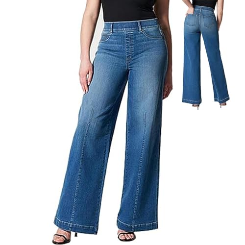 Kasmole Baggy-Jeans mit lockerer Passform,Gesäßstraffung, Klassische Jeans mit weitem Bein, bequem - Modekleidung für Junge Damen für Zuhause, Strand, Urlaub, Dating, Arbeit, Party von Kasmole