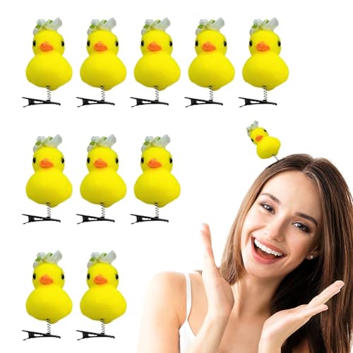 Kasmole Lustige Enten-Haarnadeln,Entenförmige Haarnadel - Ente Plüsch Haarspangen Haarnadelnadeln,10 Stück Haarnadel-Cartoon-Haar-Accessoires, gelbe Entlein-Haarspange für Kinder, Frauen von Kasmole