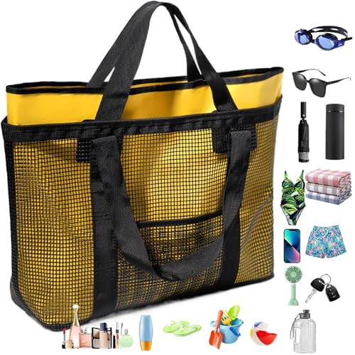 Kasmole Strandtasche - Reisetasche Mesh Strandtasche,Wasserdichte Leichte Damen Tagesrucksack Mit Karabinerhaken Reisezubehör Für Kinder Mädchen Erwachsene von Kasmole