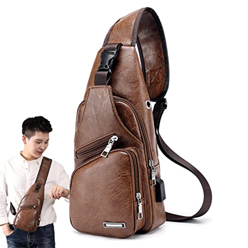 Kasmole Umhängetaschen für Herren - Schultertasche aus PU-Leder für Herren,PU-Leder, Brust-Schulter-Crossbody-Messenger, Sport-Utility-Brusttasche, Brusttasche für Herren, Büro, Schule, Outdoor von Kasmole