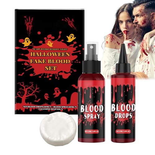 Kunstblut, waschbar | Kunstblut-Set | Seifenreiniger, Spray, Zubehör, Maskerade, Gesichtsmalerei, Männer, Frauen, Vampir Zombie Kostüm Kunstblut, waschbar | Kunstblut-Set | Seifenreiniger, Spray, Zubehör, Maskerade, Gesichtsmalerei, Männer, Frauen, Vampir Zombie Kostüm von Kasmole