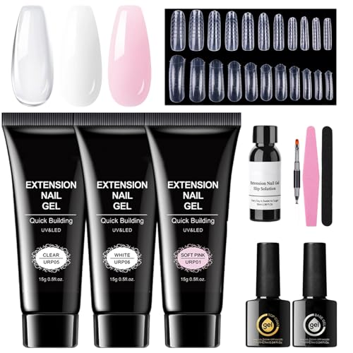Nagelverlängerung Gel Set - Transparent Weiß Rosa Kit Für Nagelverlängerung,Einstellbarer Set Für Frauen Mädchen Modellierkunst Heimstudio von Kasmole