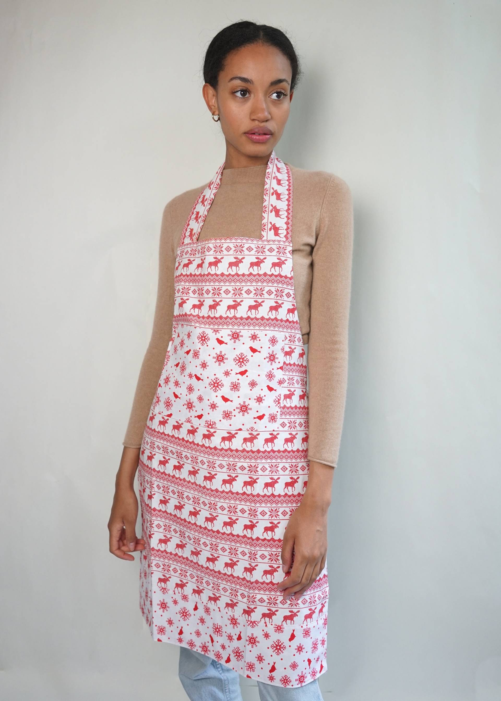 Wendbare Rot/Weiße Weihnachtsschürze Reindeer Mit Tasche von KasomaDesigns
