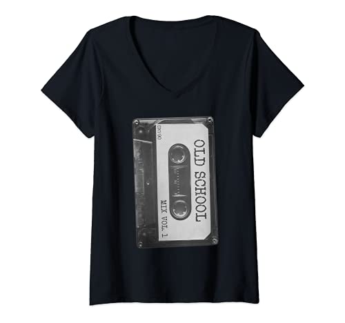 Damen Kassette Old School Radio Hiphop T-Shirt mit V-Ausschnitt von Kassette Old School Radio Kassettenradio