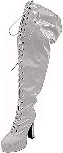 Plateau Overknee high Heels mit weitem Schaft Pink+ weiß (37, weiß) von Kassiopeya