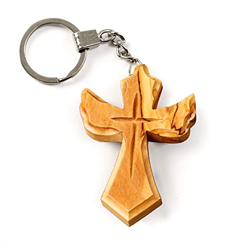 Kassis Geschenkartikel Olivenholz Schlüsselanhänger Kreuz im Engel Form schönes Geschenk zu mehreren Anlässen (1) von Kassis Geschenkartikel