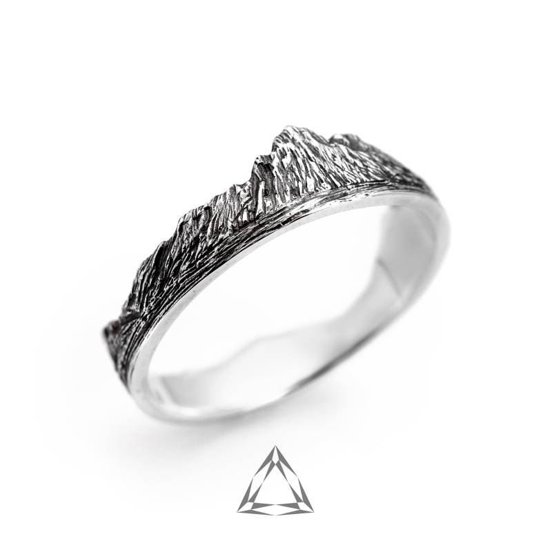 Sterling Silber Ring, Vulkan Natur Landschaft Strukturierte Rustikale Wandern Schmuck, Berg Schmuck von KasyanenkoJewelry