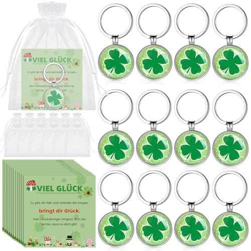 Kasyat 12 Set Glücksbringer inklusive 12 Glücksbringer Schlüsselanhänger 12 Viel Glück Karten und 12 Netzbeutel mit Zugband Glück Geschenk für Frauen Freundin Kollegen Abschied Neuer Job (Viel Glück) von Kasyat